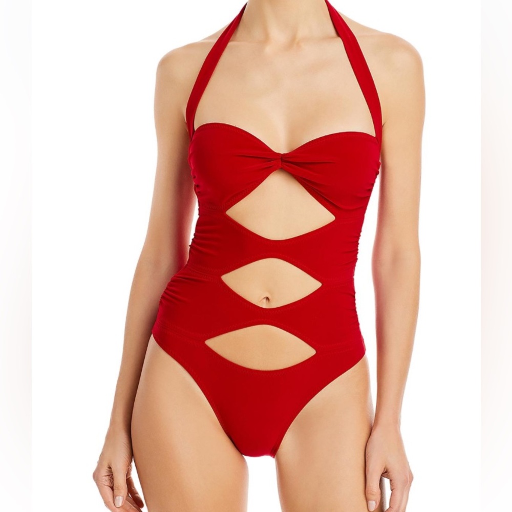 Norma Kamali Red One Piece Peekaboo Swimsuit NWT Small S